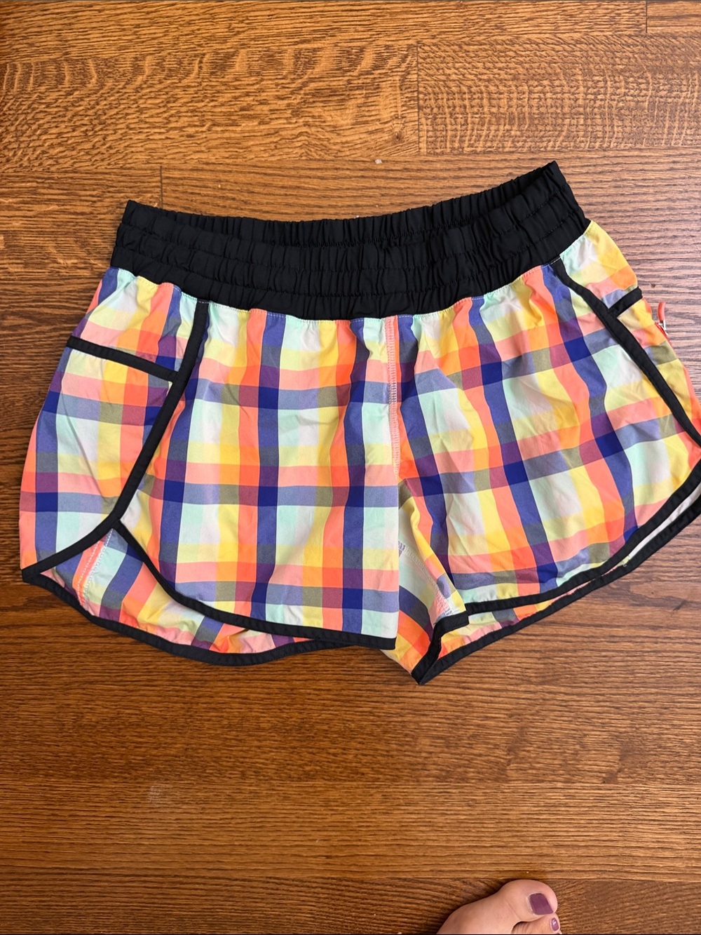 lululemon athletica Multicolor Plaid Athletic Shorts with Black Waistband